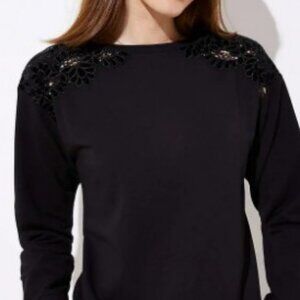 LOFT Sweatshirt with Velvet Lace Embroidered Shoulder